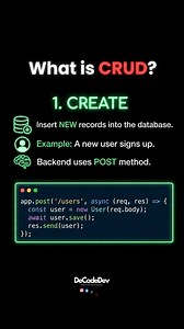Back to basics! 💻 The 4 pillars of every dynamic application: Create, Read, Update, Delete. 🏗️ Master these backend basics with real code examples. Watch till the end! 🚀 Boost your coding skills with these resources for web development, frontend development, and more! Follow @de.code.dev for coding tips and resources #webdev #frontenddev #learntocode #javascript #reactjs #codinglife | De.code.dev