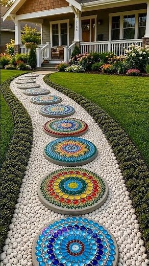 Artful Mosaic Pathway ✨🌸#gardeninspiration #walkwaydesign #mosaicart #landscapedesign