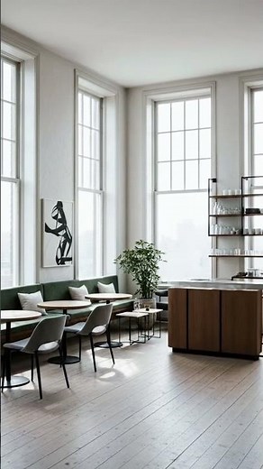 Modern Coffee Shop Interior with Floor-to-Ceiling Windows | Minimal Urban Cafe Design Inspiration