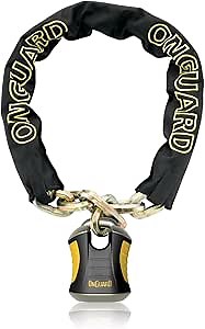 Onguard Beast 4' Chain with Padlock – 10 mm Titanium-Reinforced Hardened Steel, X2P Dual Lock System, 1080 mm (42.5 in) Chain, 45 mm (1.8 in) Cover, 5 Keys (1 LED)