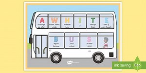 A WHITE BUS Conjunctions and Adverbials for Cohesion Display Poster