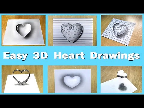 6 Easy 3D Drawings on paper ❤️ 6 types 3D Heart illusion Drawing Tutorial in a single video
