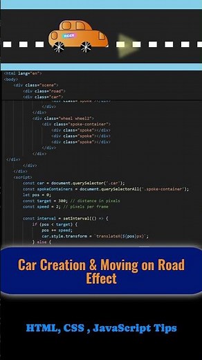 Car Animation on Road Using HTML, CSS & JavaScript | Simple Web Animation Tutorial