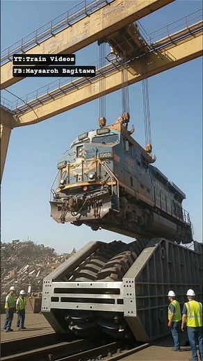 Extreme ! Locomotive Lowered Into a Massive Shredder! #train #railway #shorts #locomotive