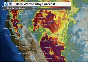 12K views · 103 reactions | Smoke simulations from the HRRRx today through Wednesday. Note: the colors do not correspond to air quality numbers. For the latest air quality readings: fire.airnow.gov or your local health district. Sadly there is no end in sight. Our thoughts are with all those on the front lines and directly impacted by these fires. | US National Weather Service Reno Nevada | Facebook