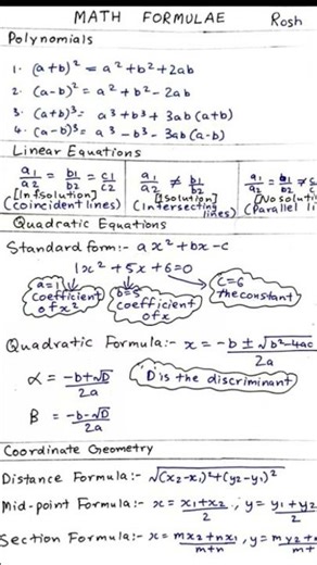class 10 maths all formulas