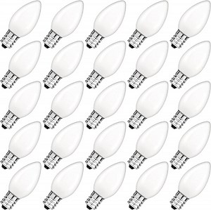 C7 Replacement LED Light Bulbs E12 Candelabra LED Light Bulbs 0.5W Equivalent 5W Warm White 2700K Low Lumens Small Milky White Led bulbs for Outdoor String Lights Non Dimmable, Pack Of 25
