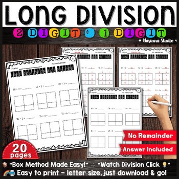 Long Division Box Method 2-Digit ÷ 1-Digit No Remainder Worksheets | Practice