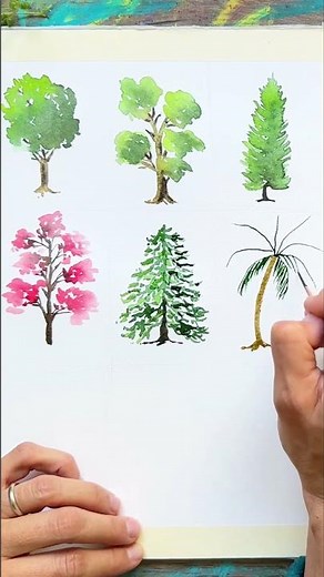 How to paint nine easy watercolor trees for beginners