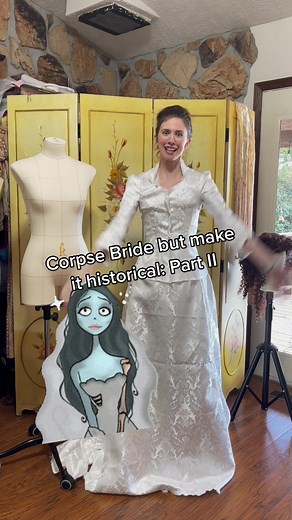 Welcome back to part two of making a historically inspired corpse bride. To start off I made my bodice. It was so much fun to make this because for the first time ever I didn’t bother with a lining or boning. I cut two layers and just put all the pieces together. I didn’t bother finishing the hem because I needed that to fray at the edge to help with the aged look. Once I shaped my ribs I mounted that onto two layers of my jacquard and took my hand dandy ldh_scissors and started cutting. I hand 
