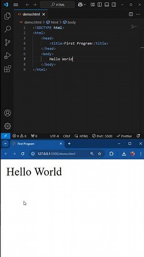 Hello World in HTML Beginner's First Program #helloworld #html #webdevelopment #learnhtml #frontend