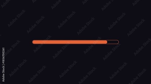 Progress bar and loading animation shows change in status with visual representation of progress on a dark background