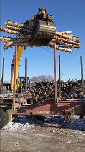 Log unloading with excavator