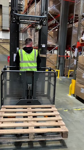 Order Picker E2, used for hand picking items at height and loading onto a pallet or box. #CapCut #fyp #orderpicker #flt #warehouse #training #healthandsafety
