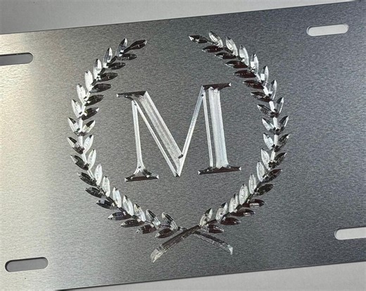 Custom Monogram Crest License Plate Personalized Diamond Etched Engraved Silver Car Tag - Etsy