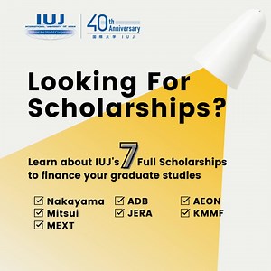 Looking for scholarship information to help finance your graduate study? IUJ offers 7⃣ full scholarships for international students. ✅ Check each scholarship eligibilities ☟ ✅ Join our info session on October 20th or 27th ☟ ✅ Apply to IUJ by January 25th 2023 For more Scholarship Information: https://www.iuj.ac.jp/admis/scholarship/ Online Info Session: https://www.iuj.ac.jp/2022october20/ Admissions Information: https://www.iuj.ac.jp/2023admissions/ | International University of Japan (IUJ)