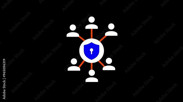 Security shield icon with profile icons depicting a security concept and protection network.
