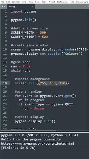 How To Use The Color() Class In PyGame To Get Hundreds Of Preset Colours #shorts