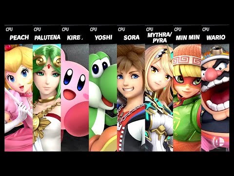 Peach VS Palutena VS Kirby VS Yoshi VS Sora VS Mythra / Pyra VS Min Min VS Wario Smash Bros Ultimate