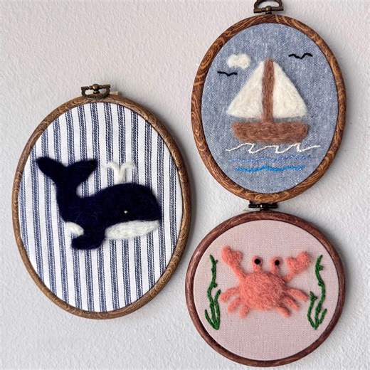 Needle Felted Nautical Nursery Decor Set – Whale, Boat & Crab Embroidery Hoops, Personalized Baby Name - Etsy
