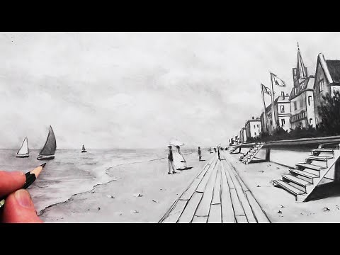 How To Draw A Beach Landscape Using 1-Point Perspective