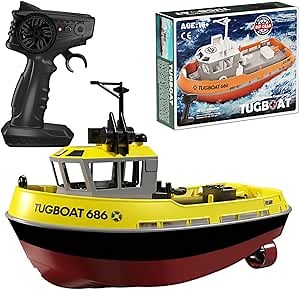 CHUO RC Boat, 1/72 2.4Ghz RC Electric Tugboat Model, Remote Control Boat Ship for Pool and Lake, RC Speed Boats Water Toys for Kids and Adults - RTR Version