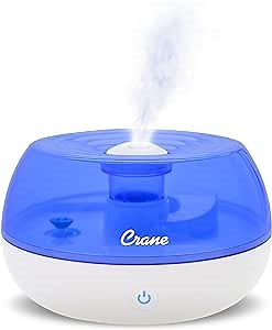 Crane Personal Ultrasonic Cool Mist Travel Humidifier and Vaporizer for Congestion Relief, 360° Adjustable Nozzle, Filter-Free .75 Liter Tank, Blue/White, Office Humidifier