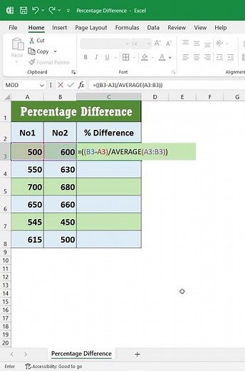 60. Quickly calculate percentage differences between numbers in Excel #excel #shorts #powerbi