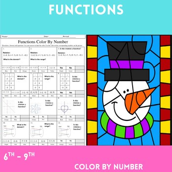 Middle School Math Functions Color By Number printable activity with answer key