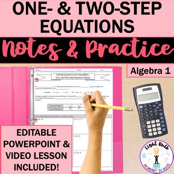 One-Step and Two-Step Equations Guided Notes, Practice Worksheet, Video Lesson