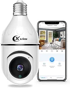XVIM Wireless WiFi Light Bulb Camera, 3MP Light Bulb Security Camera, 360° Pan/Tilt Indoor/Outdoor Security Camera,