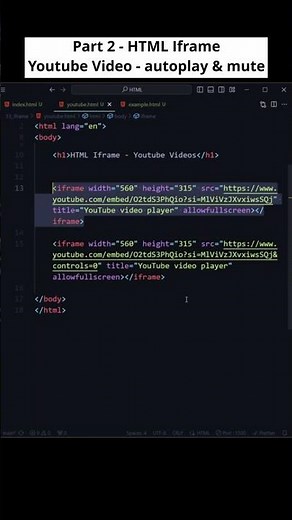HTML Iframe: Autoplay & Mute YouTube Video! #htmlintroduction #codewithmayur