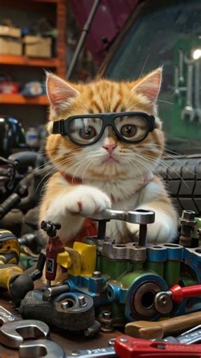 Cute Cat Mechanic Fixing a Car Engine 🐱🔧 | AI Cartoon Short