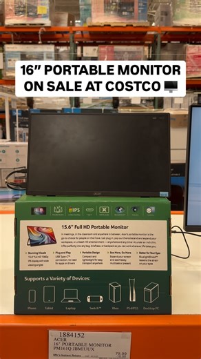 🖥️ 16” Portable Monitor on Sale at Costco! This Full HD portable monitor is ultra slim & lightweight— perfect for on the go connecting to your laptop, mobile device, or gaming system! It’s powered by a USB-C cable through your device! Best of all, it’s just $69.99 while it’s on sale through 5/31! #costco #portablemonitor | Costco Buys