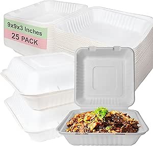 Amazon.com: Compostable Square Hinged Clamshell Food Container 9x9x3 inch - Heavy Duty Disposable to go Containers, Bagasse Fiber Biodegradable Containers with Lids for Takeout, Restaurants, Food Trucks (400): Industrial & Scientific