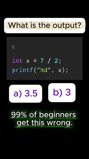 Integer Division in C — What is 7 divided by 2? #shorts #cprogramming #coding
