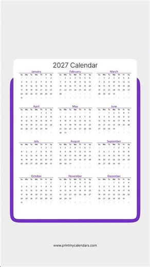 2027 Calendar Printable | Free PDF Download (US) | landscape & portrait #2027calendar #newyear