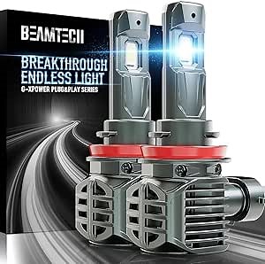 BEAMTECH H11 Bulbs, H8 H9 Fog Light Bulb, G-XPower Chips 500% Brighter 6500K Xenon White Plug and Play, Pack of 2