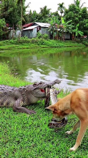 OMG! 😱 Crocodile vs Python vs Dog 🐊🐍🐕 – You Won’t Believe What Happened Next! 😨 #shortsfeed #animals