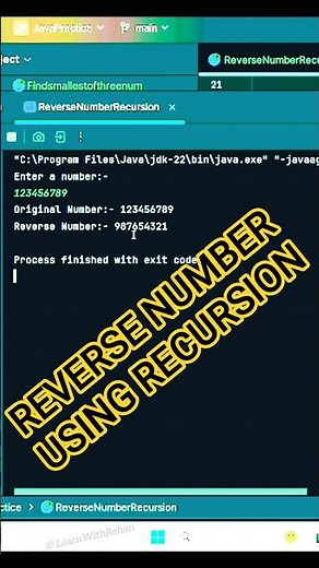 Reverse a Number Using Recursion in Java | Java Recursion Example | Java Interview Question #coding