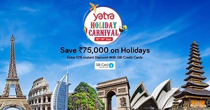 59 reactions · 22 comments | Plan Your Vacation with Yatra Holiday Carnival 2018. ✈ ✔Save up to Rs.75,000 on Key Holiday Destinations.  ✔Also Get 10% Instant Discount with SBI credit card.  ✔Hurry offer ends on 16th Sept, 2018. ⏳ Visit: https://bit.ly/2CKJAZ7 | Yatra.com | Facebook