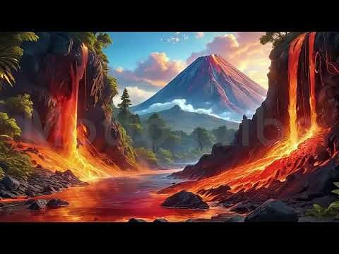 Moving picture art volcano, Volcano loop animated video, Epic volcano animation, Volcano frames
