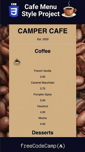 Cafe Menu in HTML & CSS