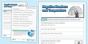 Negative Numbers and Temperature Activity Sheet