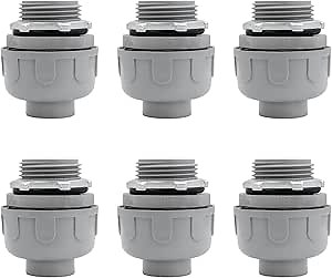 1 inch Liquid Tight Connector PVC Flexible Conduit Connector,Straight 180 Degree UL Listed Liquid Tight Conduit Fittings (6 Pack)