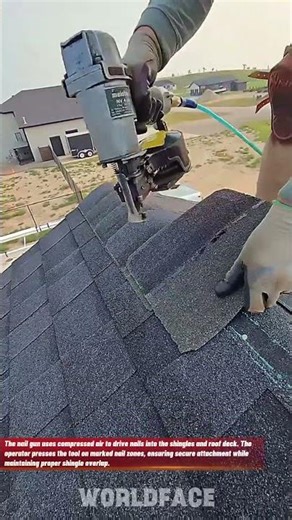 Fast Asphalt Shingle Roofing Installation Using Pneumatic Nail Gun | Satisfying Roof Work