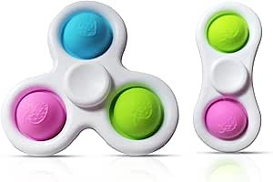 Pop it Fidget Spinner - Stress & Anxiety Relief Toy - Push Pop Spinner with Bubble Popper - Fidget Spinners for Adults & Kids - Pack of 2