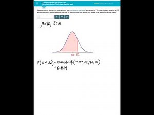Normal distribution: finding a probability, basic, using TI-84 normalcdf, Statistics in ALEKS