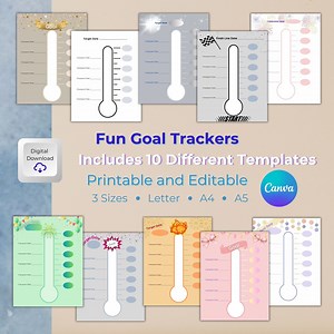 Goal Tracker Printable, Thermometer Goal Tracker, Editable Goal Tracker, Digital Tracker, Party Planner, Goal Planner, Weight Loss Tracker - Etsy