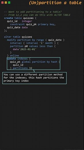 Add or remove partitioning from existing tables with ALTER TABLE #oraclesql